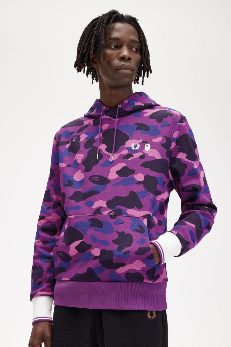 Sudaderas Fred Perry Camouflage Encapuchado Hombre Morados | MXDFL62559