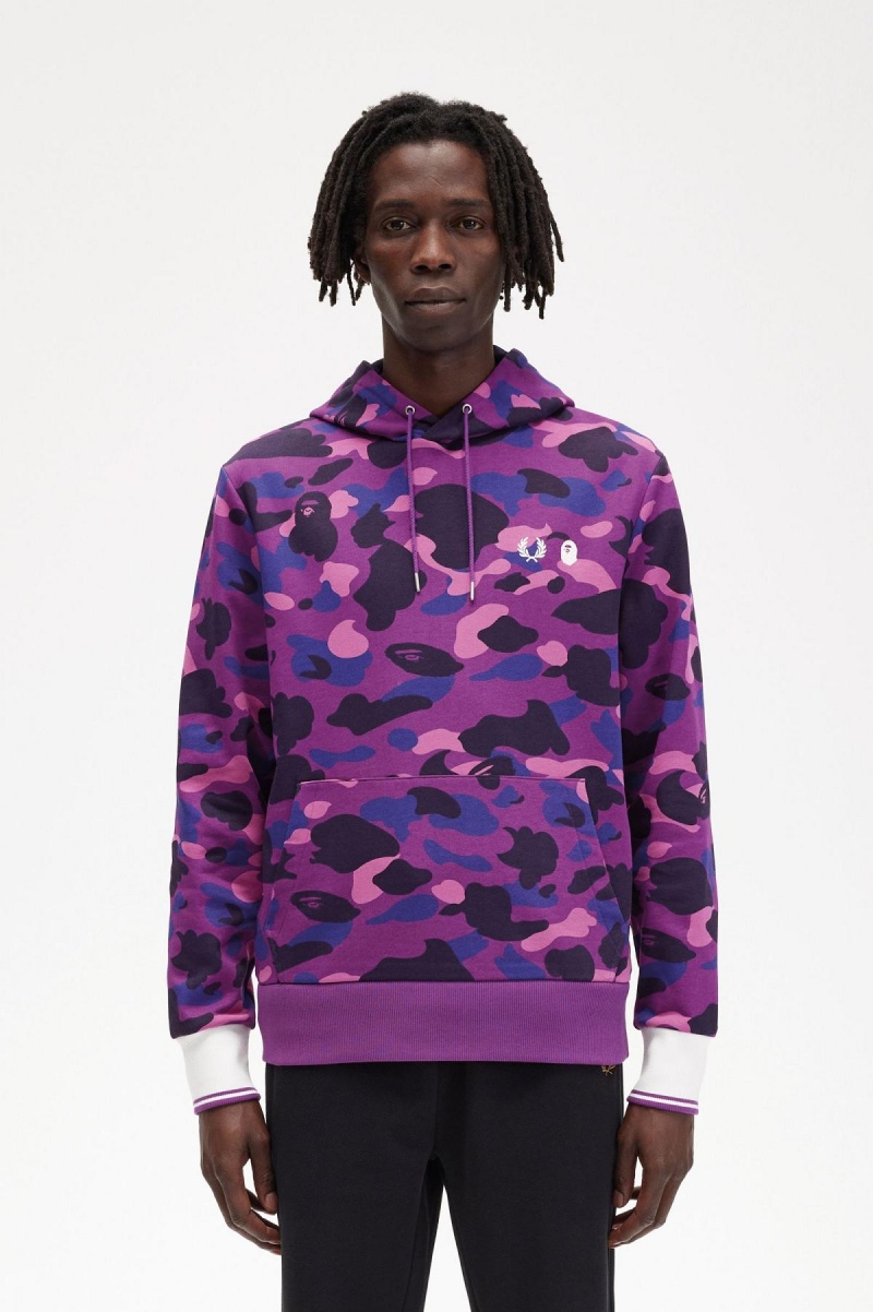 Sudaderas Fred Perry Camouflage Encapuchado Hombre Morados | MXDFL62559