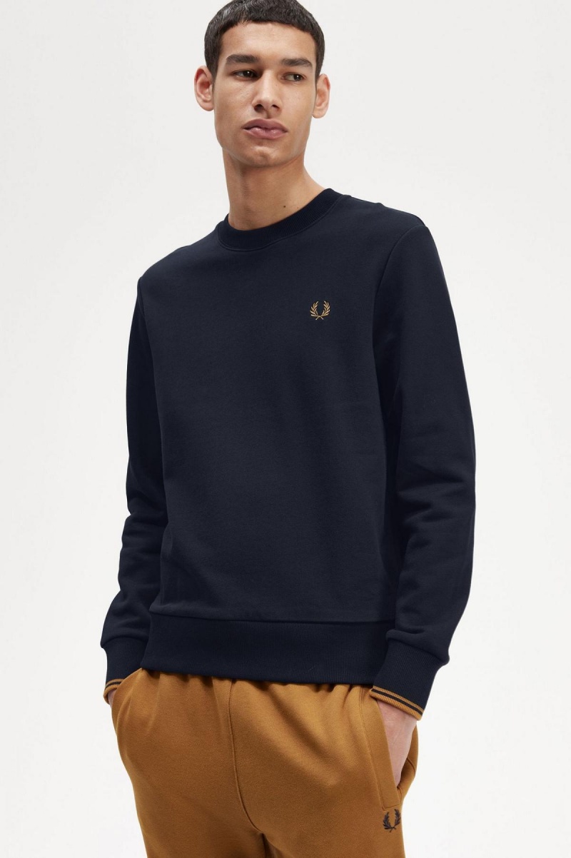 Sudaderas Fred Perry Crew Neck Hombre Azul Marino Azules | MXXBR50934