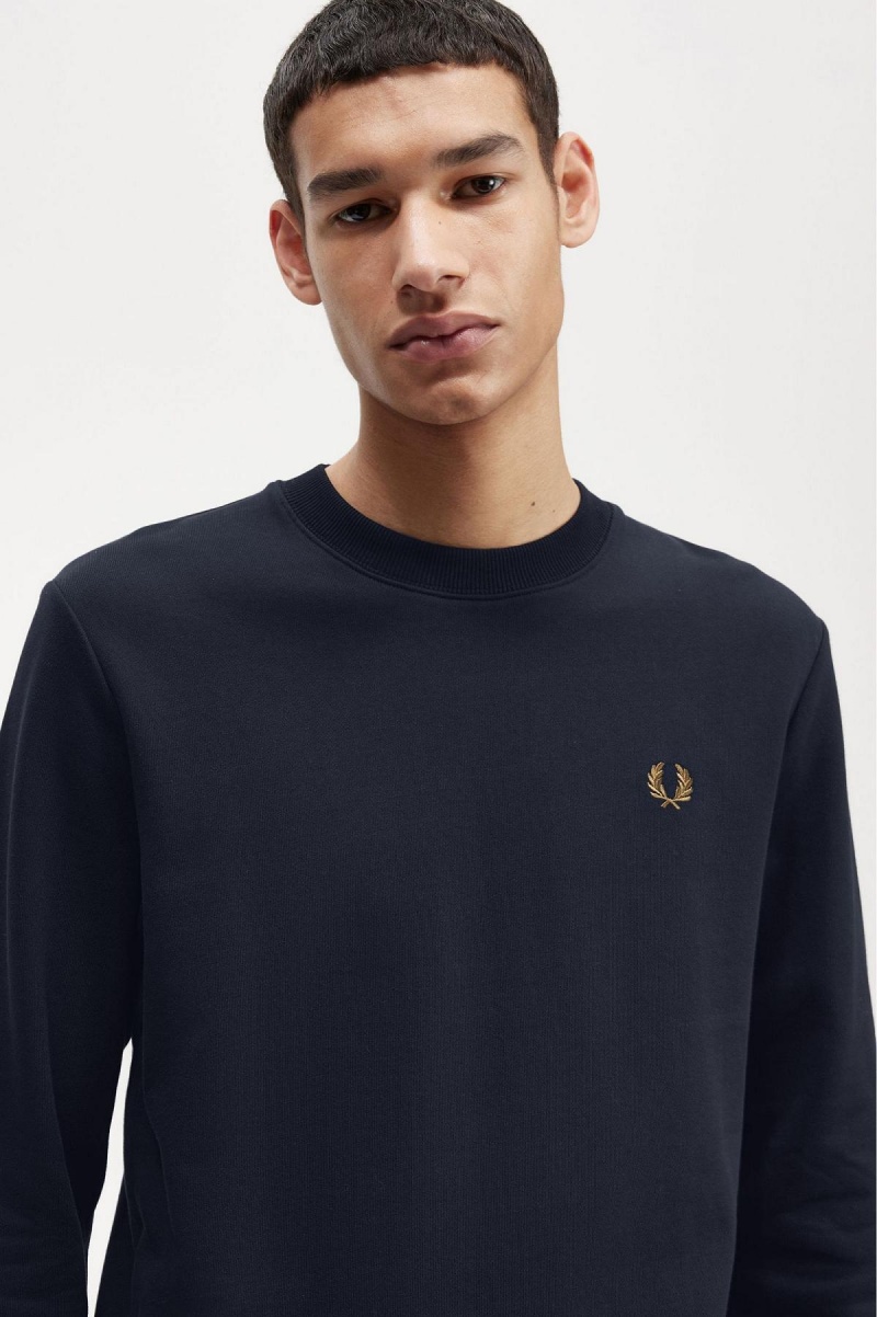 Sudaderas Fred Perry Crew Neck Hombre Azul Marino Azules | MXXBR50934