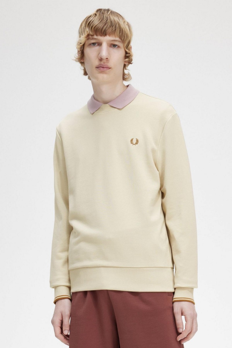 Sudaderas Fred Perry Crew Neck Hombre Oatmeal | TMXWZ50459