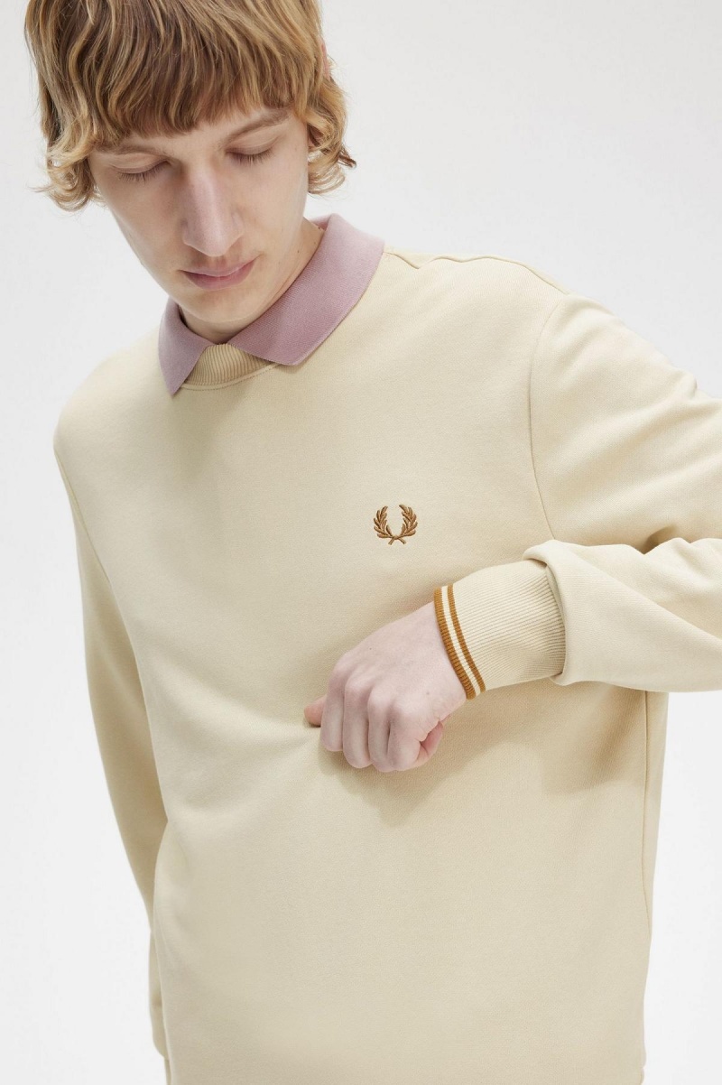 Sudaderas Fred Perry Crew Neck Hombre Oatmeal | TMXWZ50459