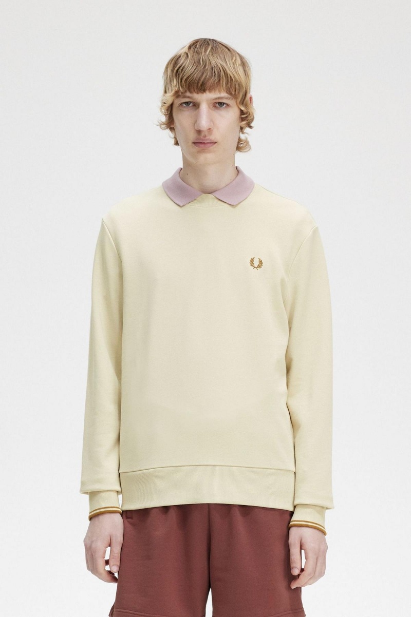 Sudaderas Fred Perry Crew Neck Hombre Oatmeal | TMXWZ50459