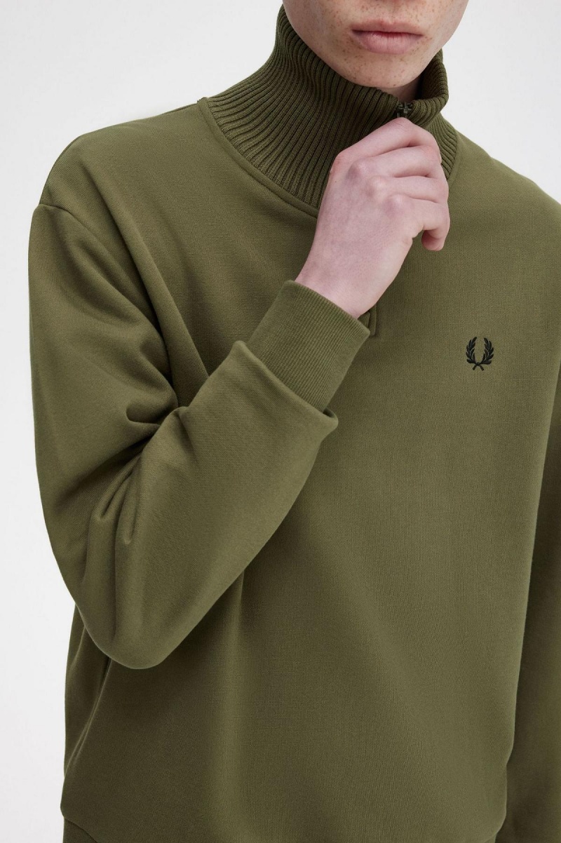 Sudaderas Fred Perry De Punto Trim Zip Neck Hombre Verdes | TMXPQ48050