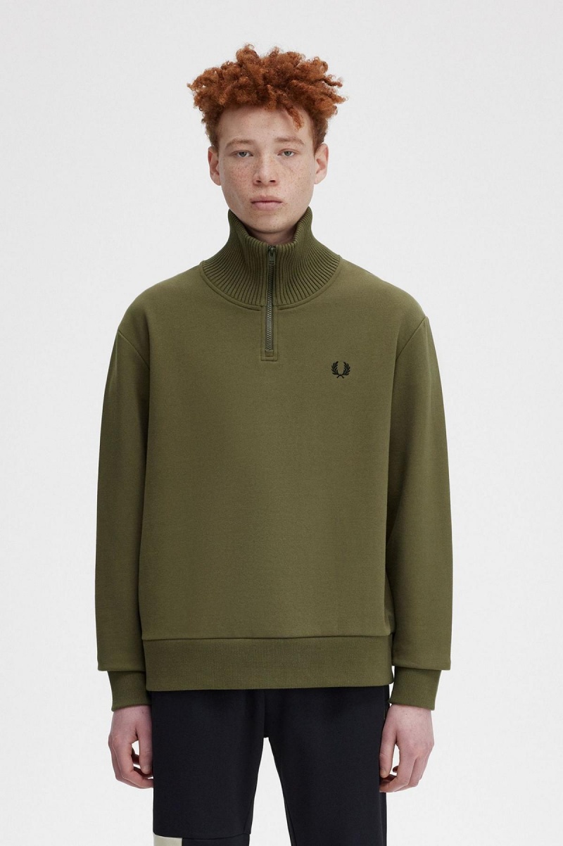 Sudaderas Fred Perry De Punto Trim Zip Neck Hombre Verdes | TMXPQ48050