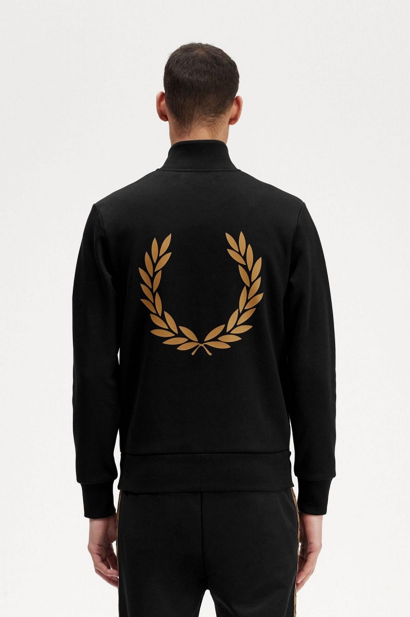 Sudaderas Fred Perry Double Estampados Half Zip Hombre Negros | QMXUV95335