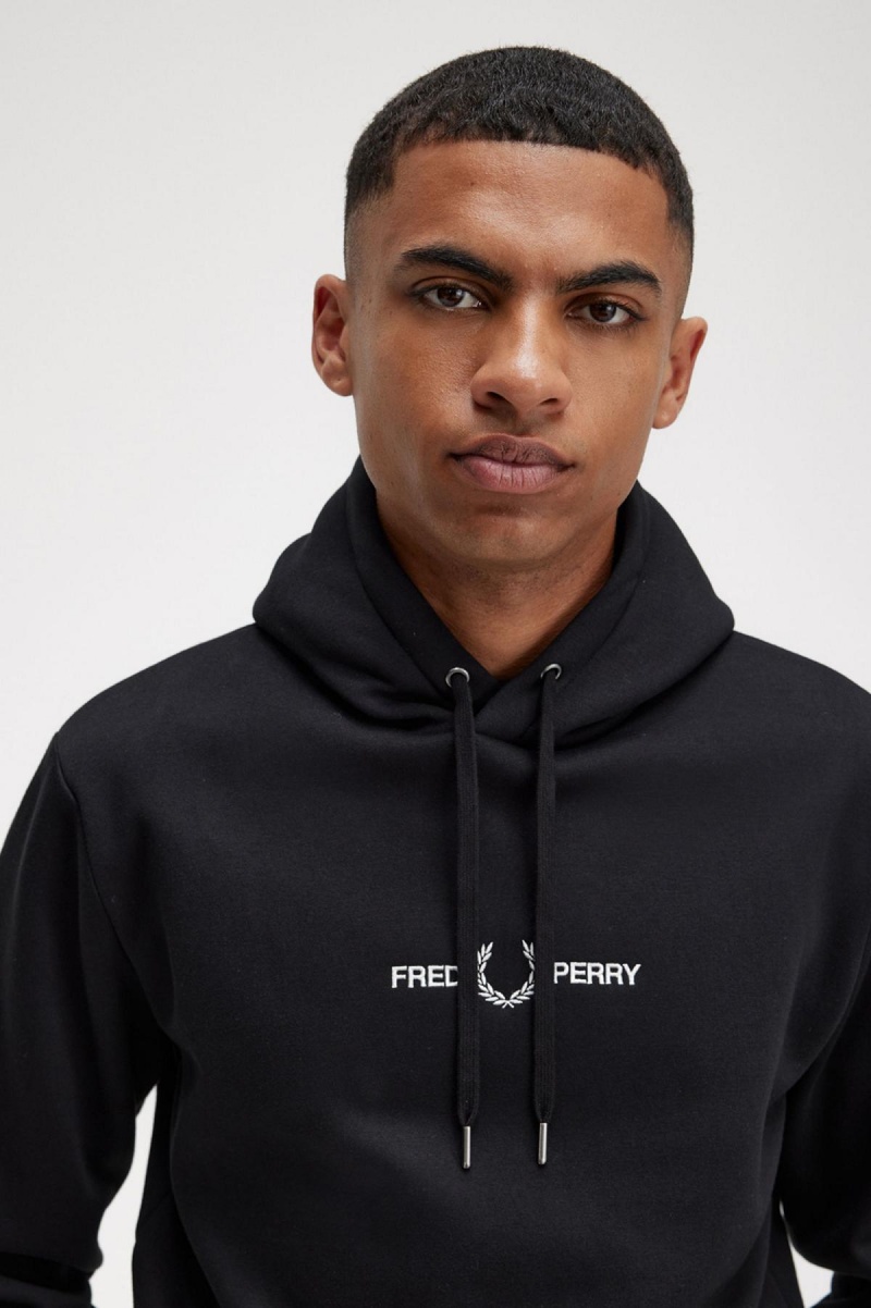 Sudaderas Fred Perry Embroidered Encapuchado Hombre Negros | BMXSD29761