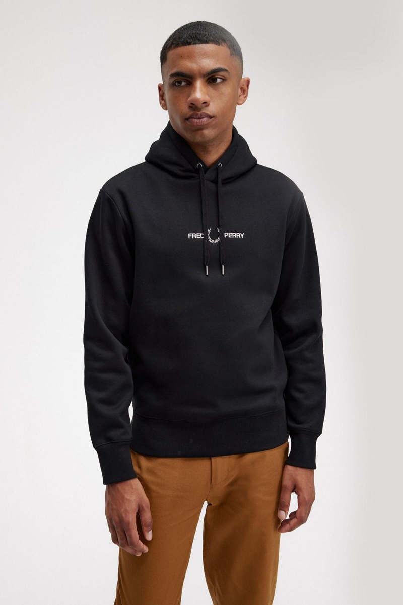 Sudaderas Fred Perry Embroidered Encapuchado Hombre Negros | BMXSD29761