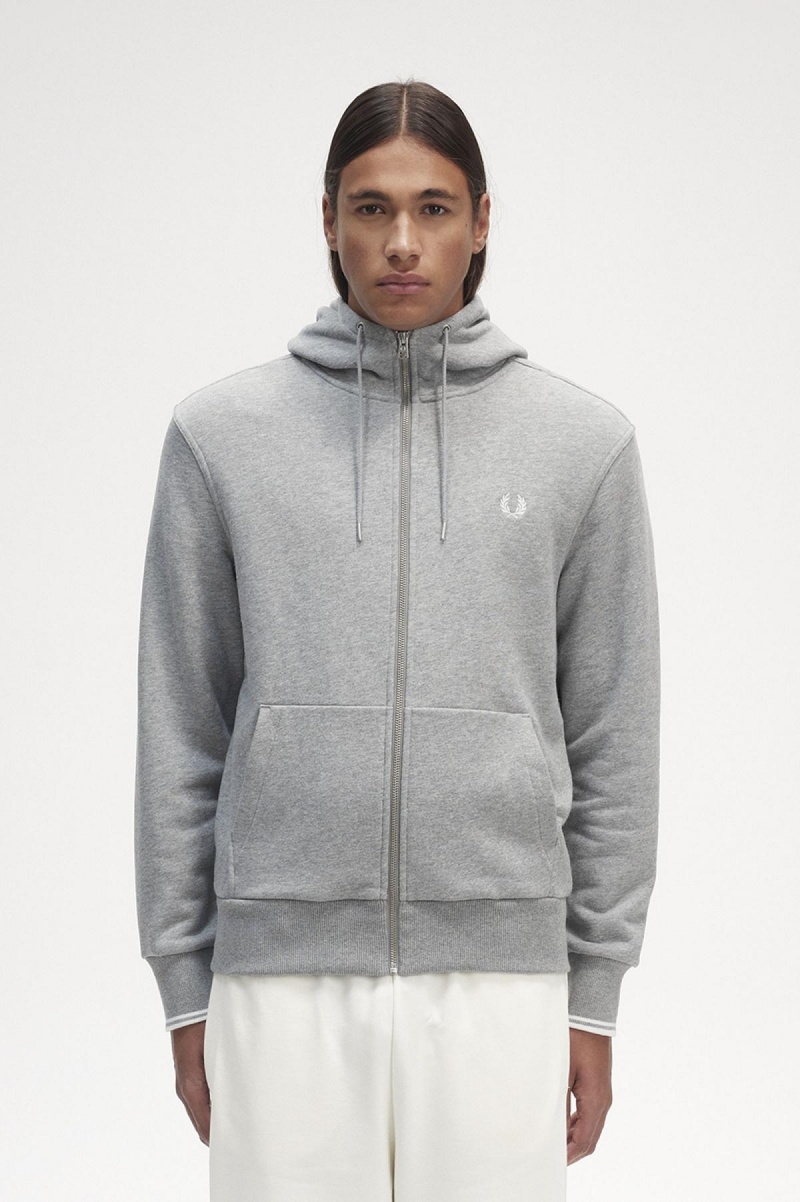 Sudaderas Fred Perry Encapuchado Zip Through Hombre Steel Marl | YMXVQ40913