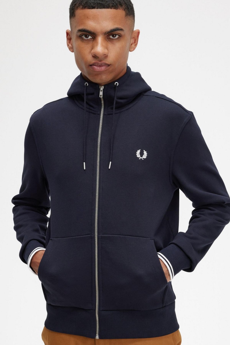 Sudaderas Fred Perry Encapuchado Zip Through Hombre Azul Marino | FMXHY89297