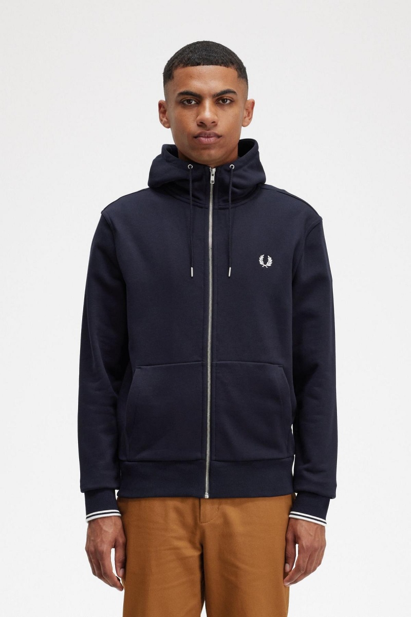 Sudaderas Fred Perry Encapuchado Zip Through Hombre Azul Marino | FMXHY89297