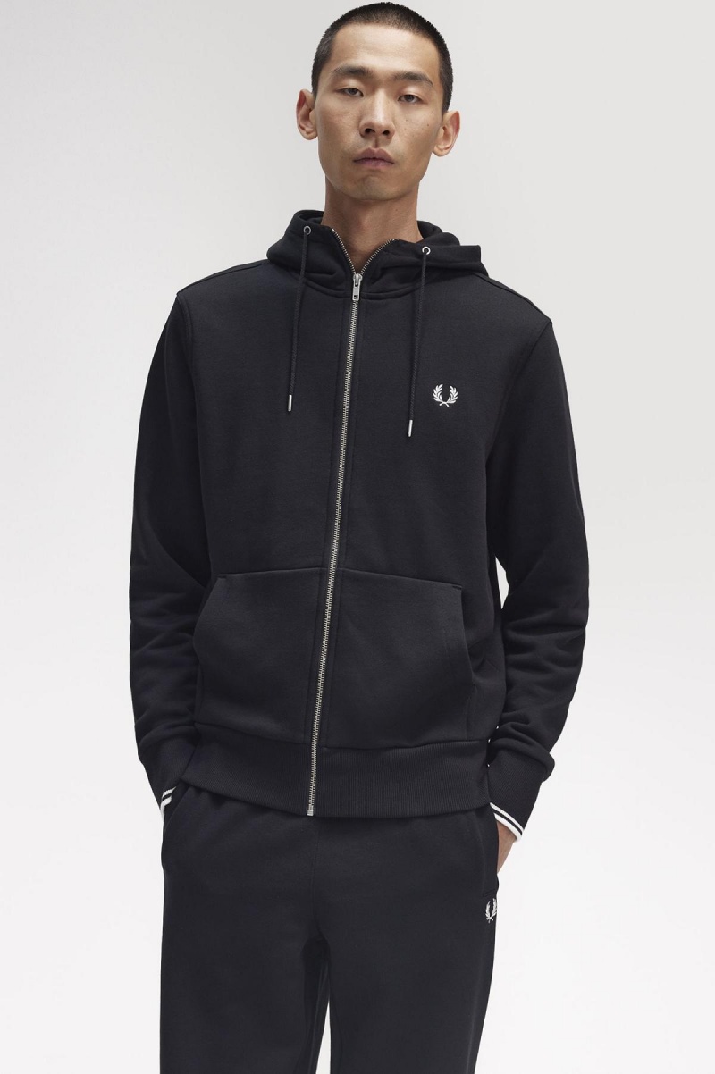 Sudaderas Fred Perry Encapuchado Zip Through Hombre Negros | MXEAH19031