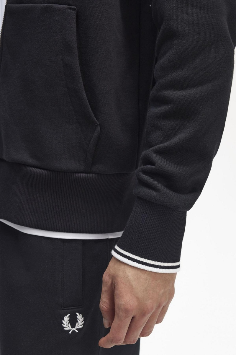 Sudaderas Fred Perry Encapuchado Zip Through Hombre Negros | MXEAH19031