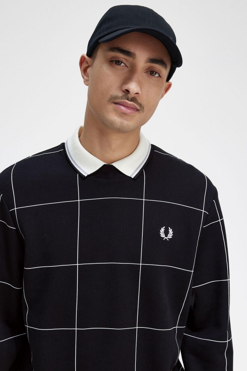 Sudaderas Fred Perry Grid Detail Hombre Negros | MXDYB78209