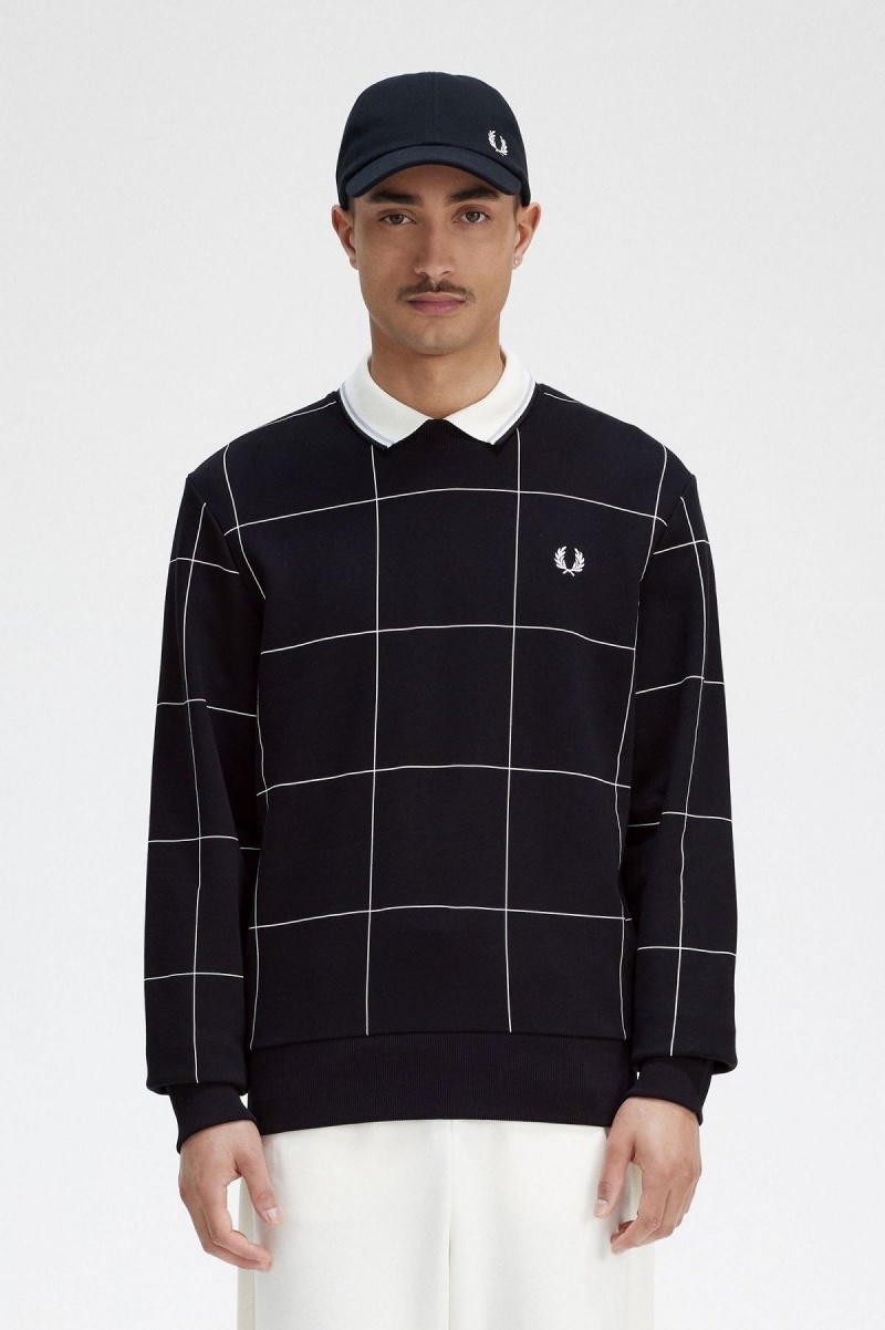 Sudaderas Fred Perry Grid Detail Hombre Negros | MXDYB78209