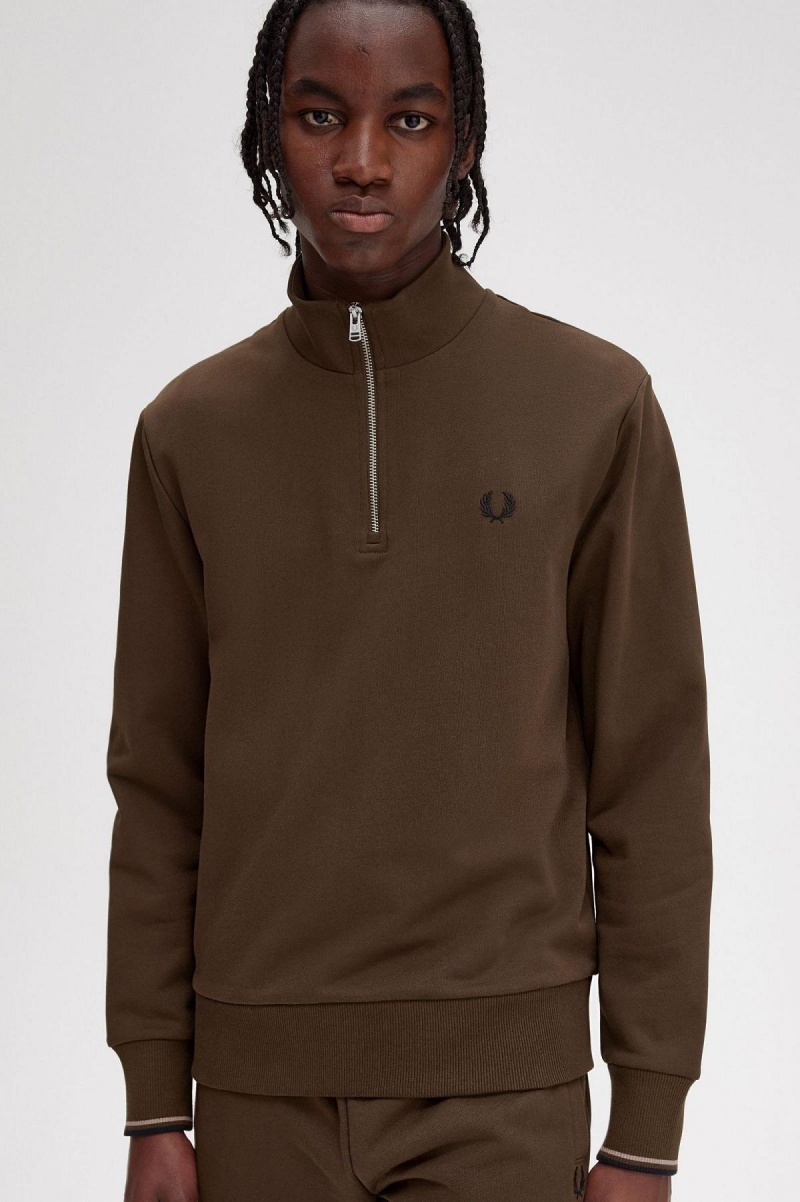 Sudaderas Fred Perry Half Zip Hombre Burnt Tobacco | MXEAH15525