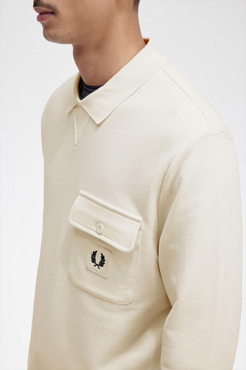 Sudaderas Fred Perry Long Sleeve Loopback Hombre Ecru | TMXPQ51921