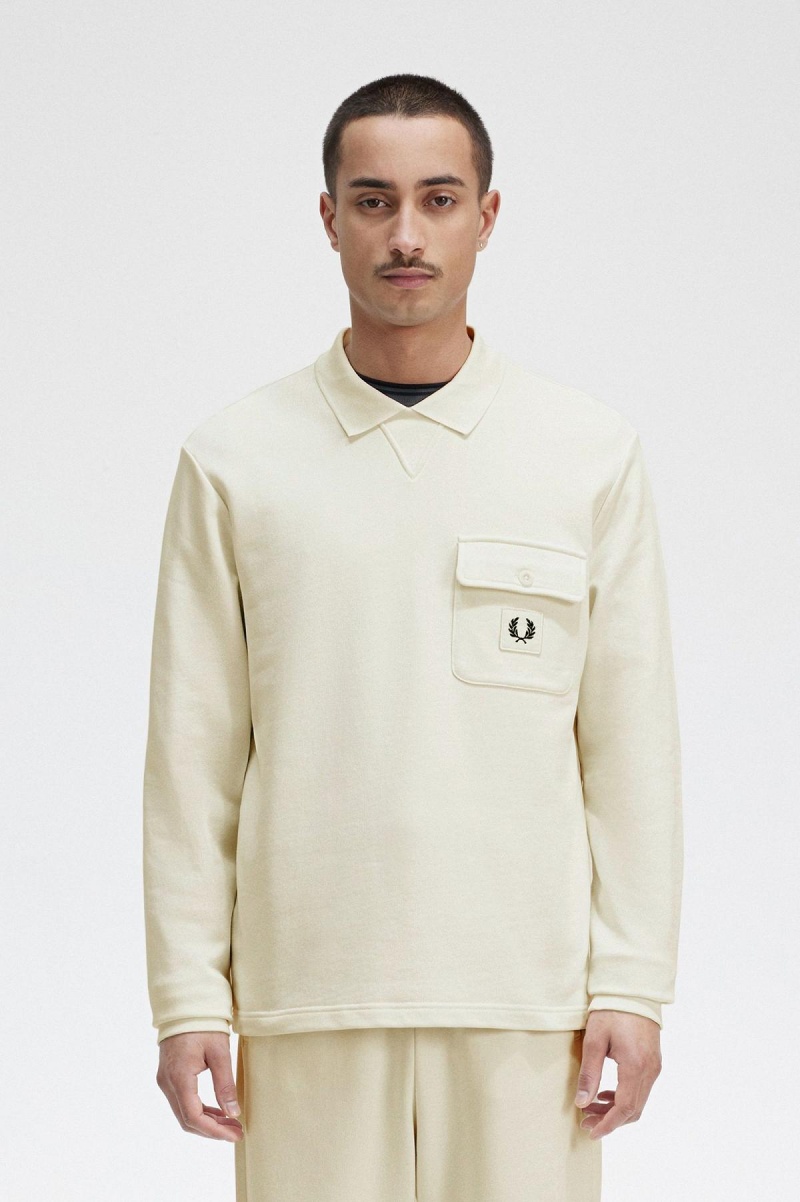 Sudaderas Fred Perry Long Sleeve Loopback Hombre Ecru | TMXPQ51921