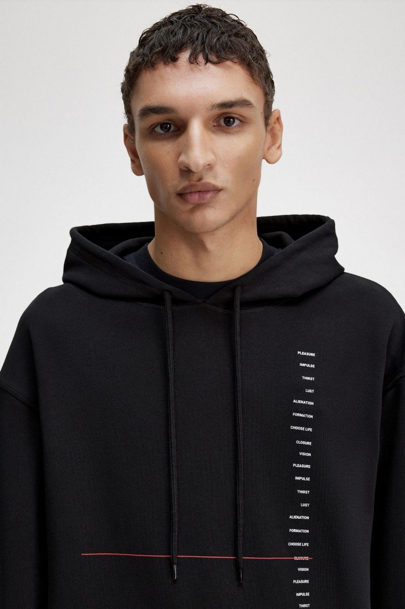 Sudaderas Fred Perry Printed Encapuchado Hombre Negros | DMXVO96130