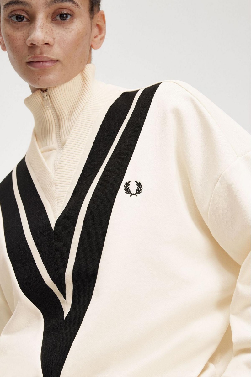 Sudaderas Fred Perry Tipped De Punto Trim Mujer Ecru | LMXTR14076