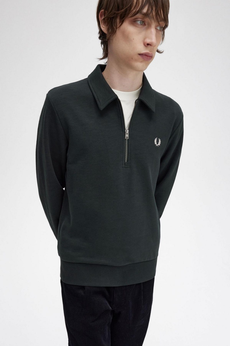 Sudaderas Fred Perry Zip Neck Collar Hombre Verdes | DMXKV15149