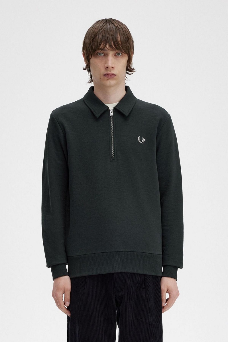 Sudaderas Fred Perry Zip Neck Collar Hombre Verdes | DMXKV15149