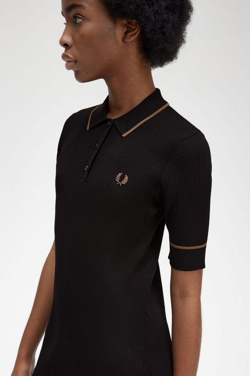 Vestido Fred Perry Acanalado De Punto Shirt Mujer Negros | MXZPD96030