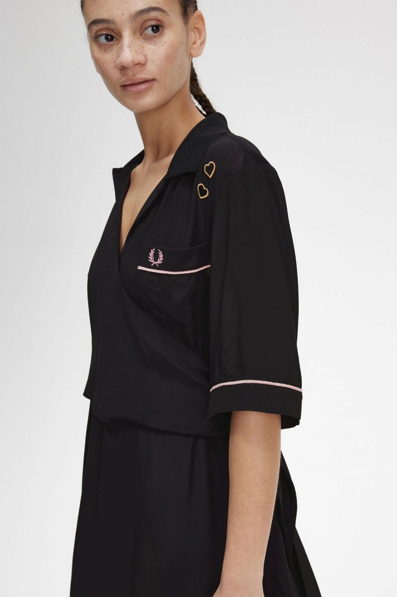 Vestido Fred Perry Bowling Shirt Mujer Negros | MXJVR11899