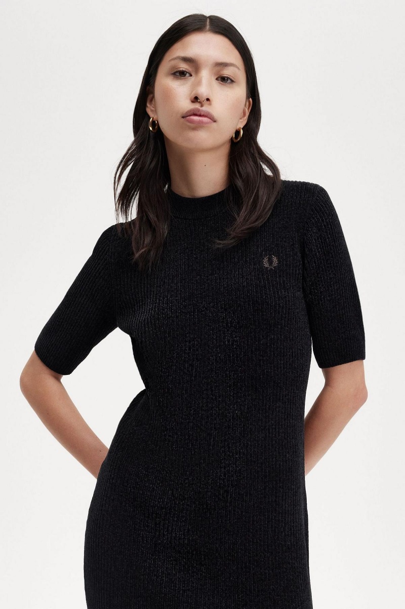 Vestido Fred Perry Chenille Rib Mujer Negros | MXJZR48081