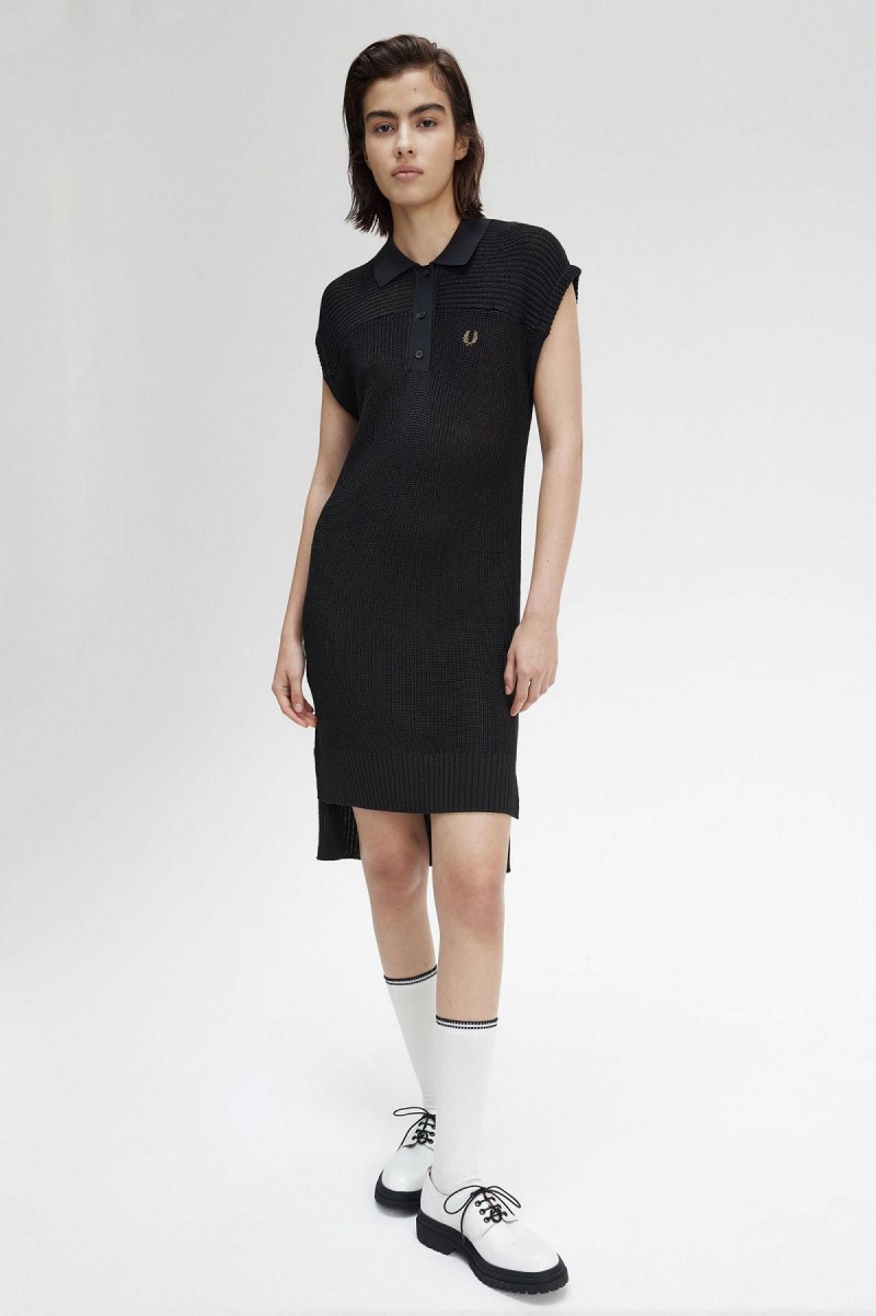 Vestido Fred Perry De Punto Shirt Mujer Negros | TMXWZ63155