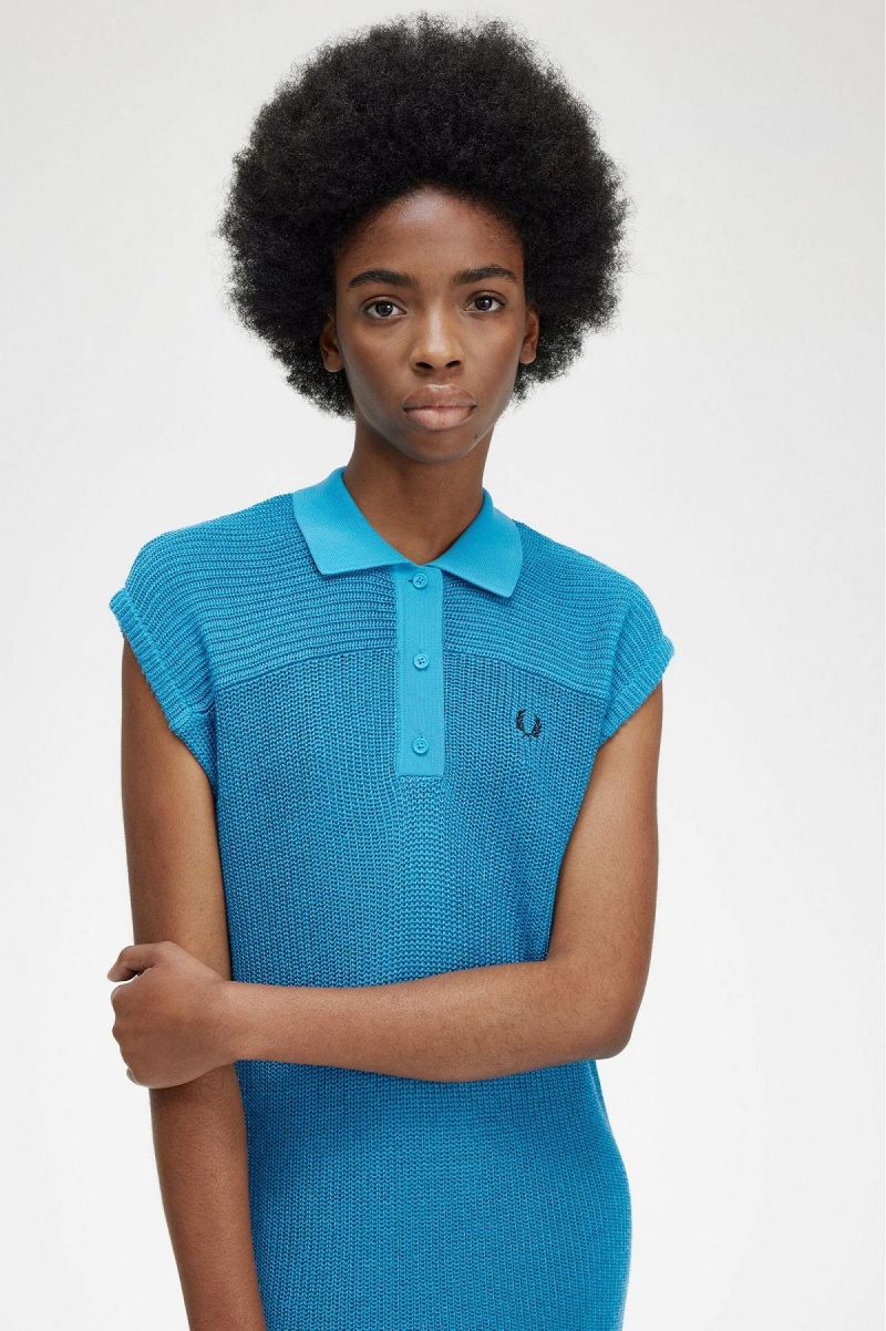 Vestido Fred Perry De Punto Shirt Mujer Azules | FMXHY90355