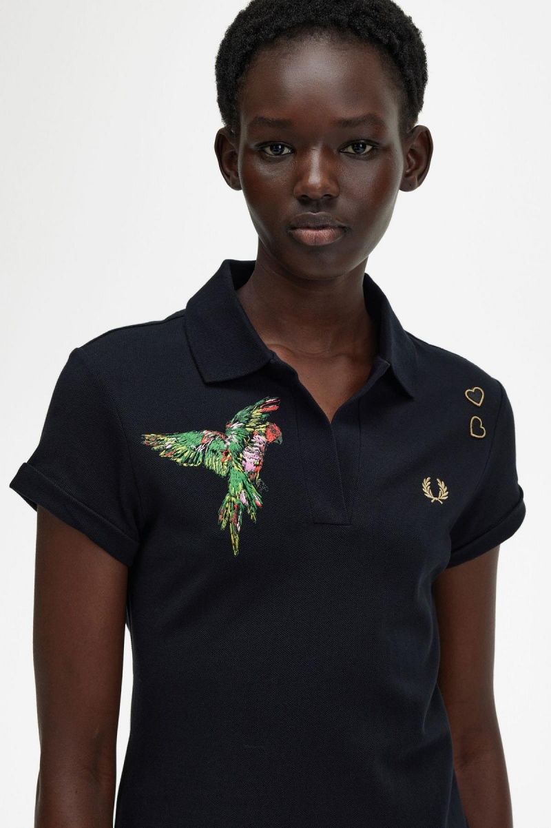 Vestido Fred Perry Embroidered Piqué Mujer Negros | GMXUC21837