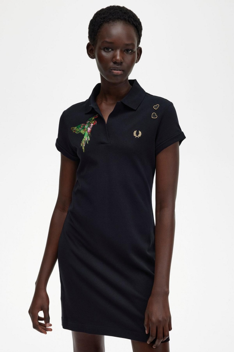 Vestido Fred Perry Embroidered Piqué Mujer Negros | GMXUC21837