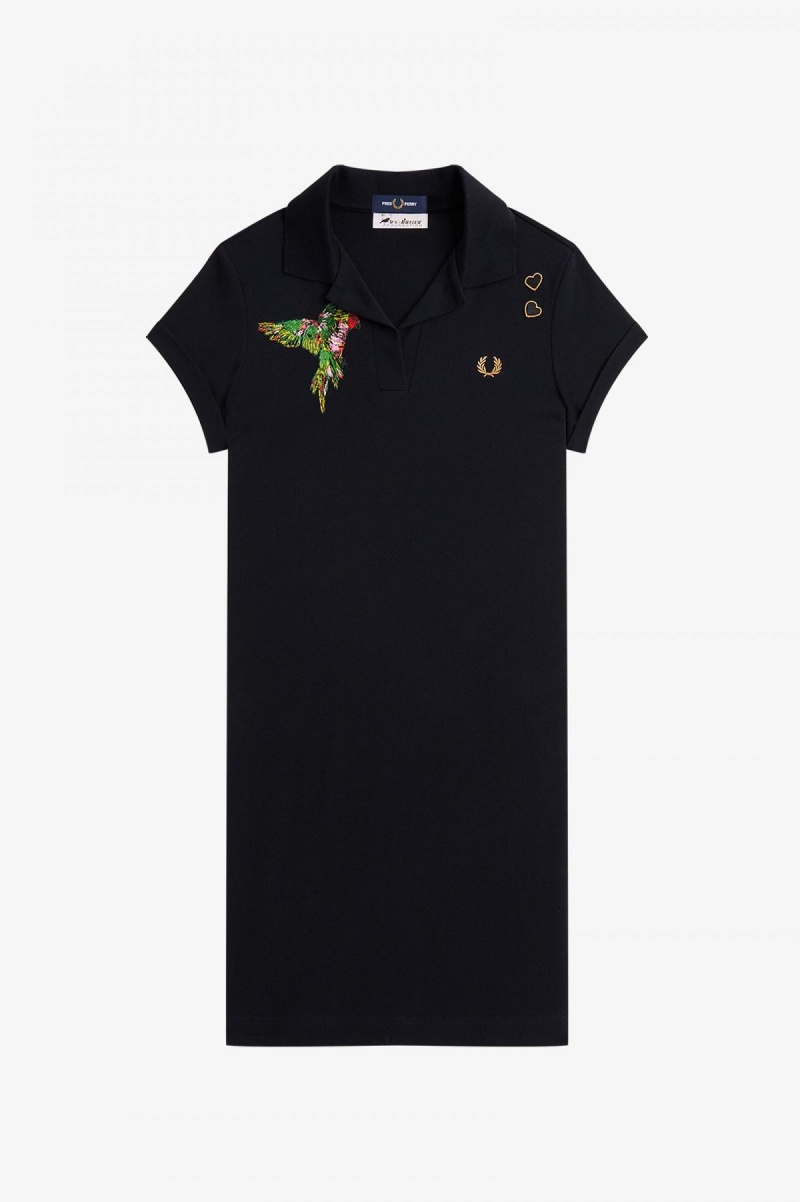 Vestido Fred Perry Embroidered Piqué Mujer Negros | GMXUC21837