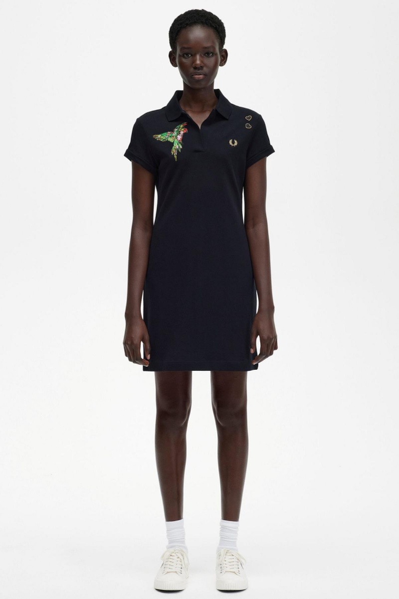 Vestido Fred Perry Embroidered Piqué Mujer Negros | GMXUC21837