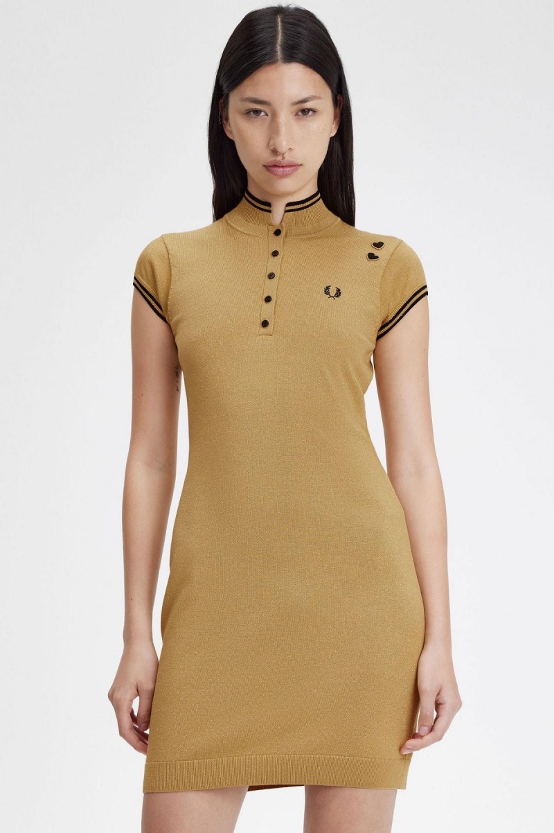 Vestido Fred Perry Metallic De Punto Mujer Dorados | QMXUV93599