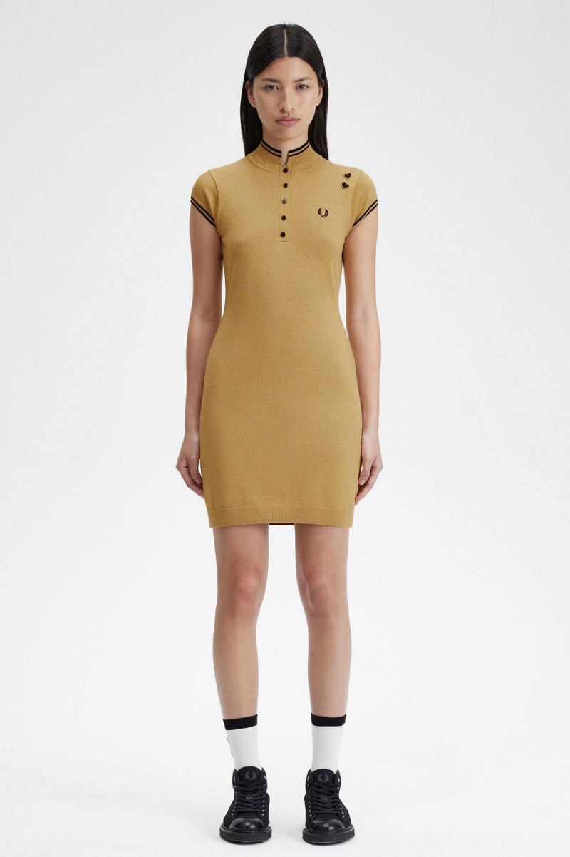 Vestido Fred Perry Metallic De Punto Mujer Dorados | QMXUV93599