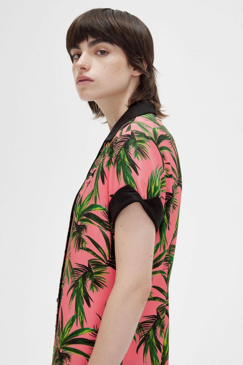 Vestido Fred Perry Palm Print Shirt Mujer Coral | SMXNY81946