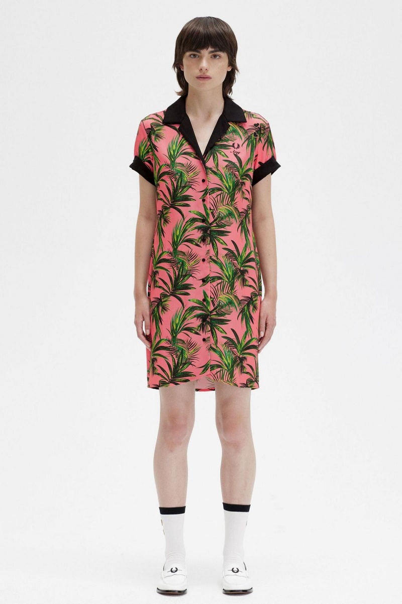 Vestido Fred Perry Palm Print Shirt Mujer Coral | SMXNY81946