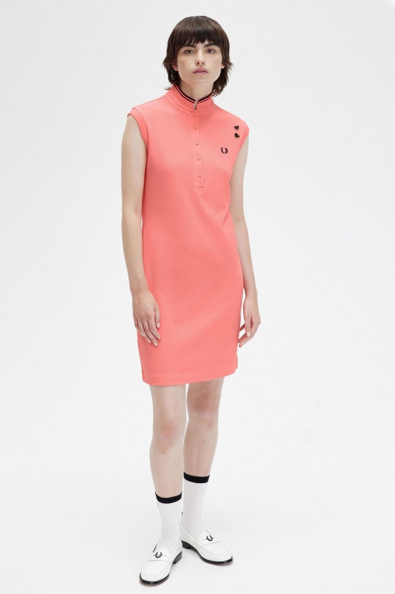 Vestido Fred Perry Printed Trim Piqué Mujer Coral | DMXVO86077