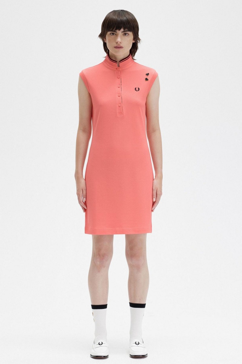 Vestido Fred Perry Printed Trim Piqué Mujer Coral | DMXVO86077