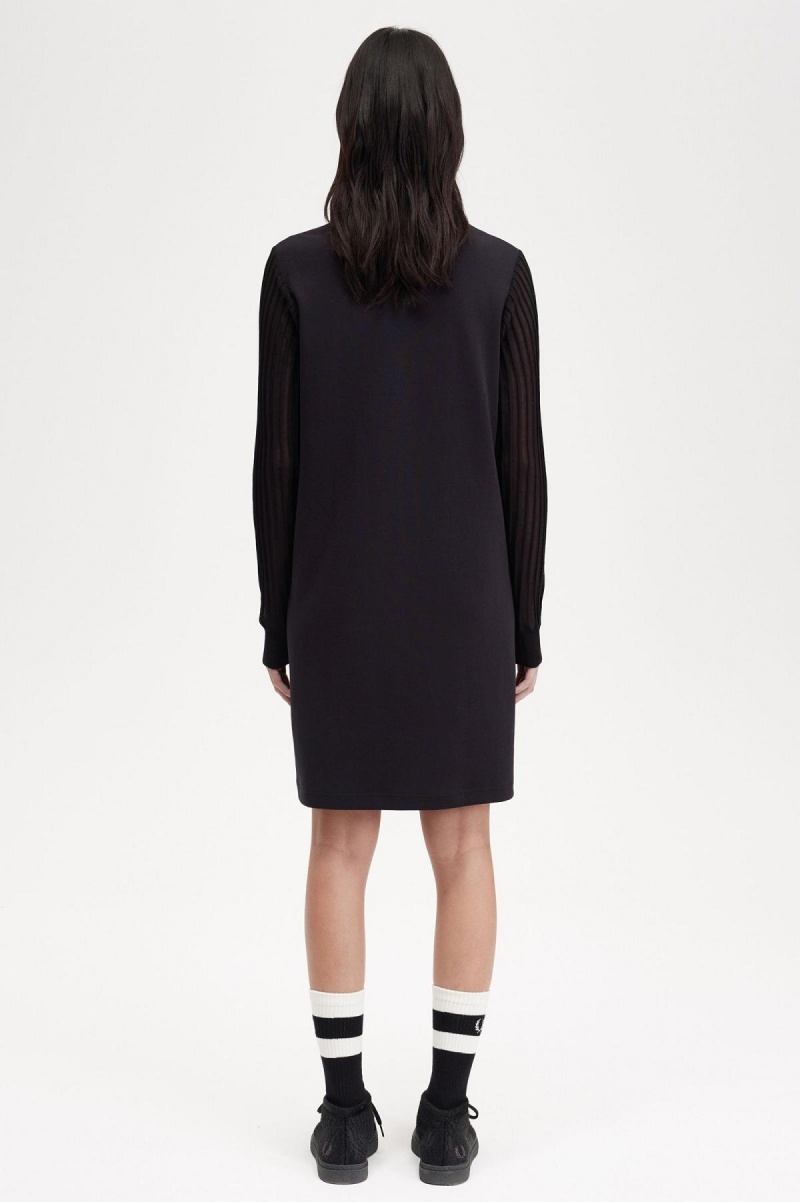 Vestido Fred Perry Sheer Sleeve Mock Neck Mujer Negros | MXNZX59563