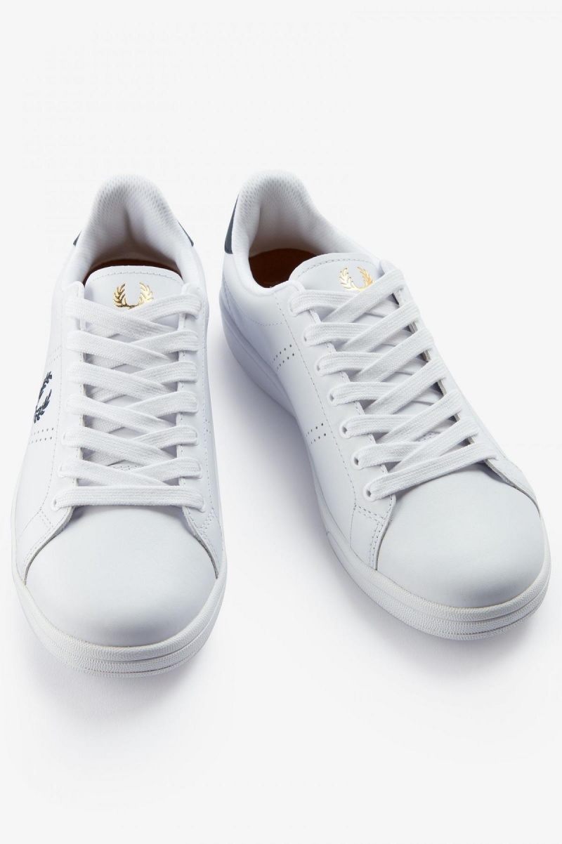 Zapatos Fred Perry B721 Hombre Blancos Azul Marino | BMXSD59982