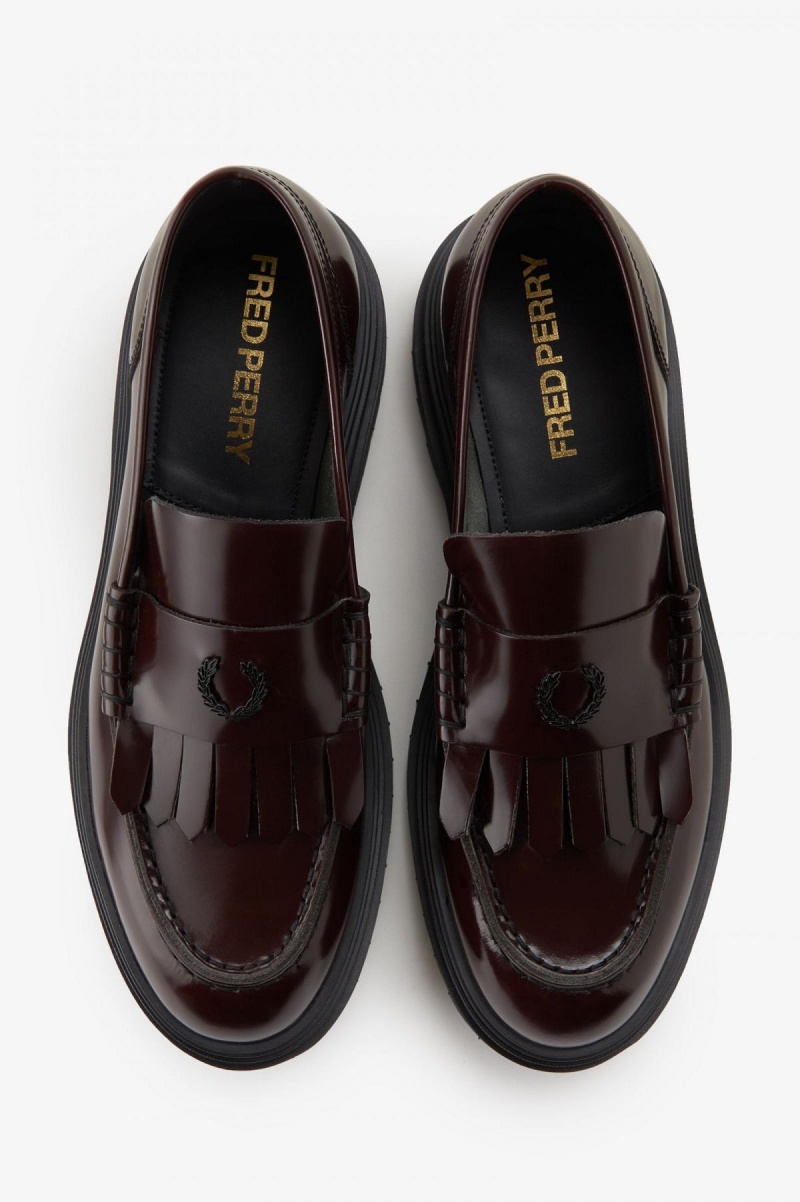 Zapatos Fred Perry Cuero Loafer Hombre Oxblood | QMXWA78463