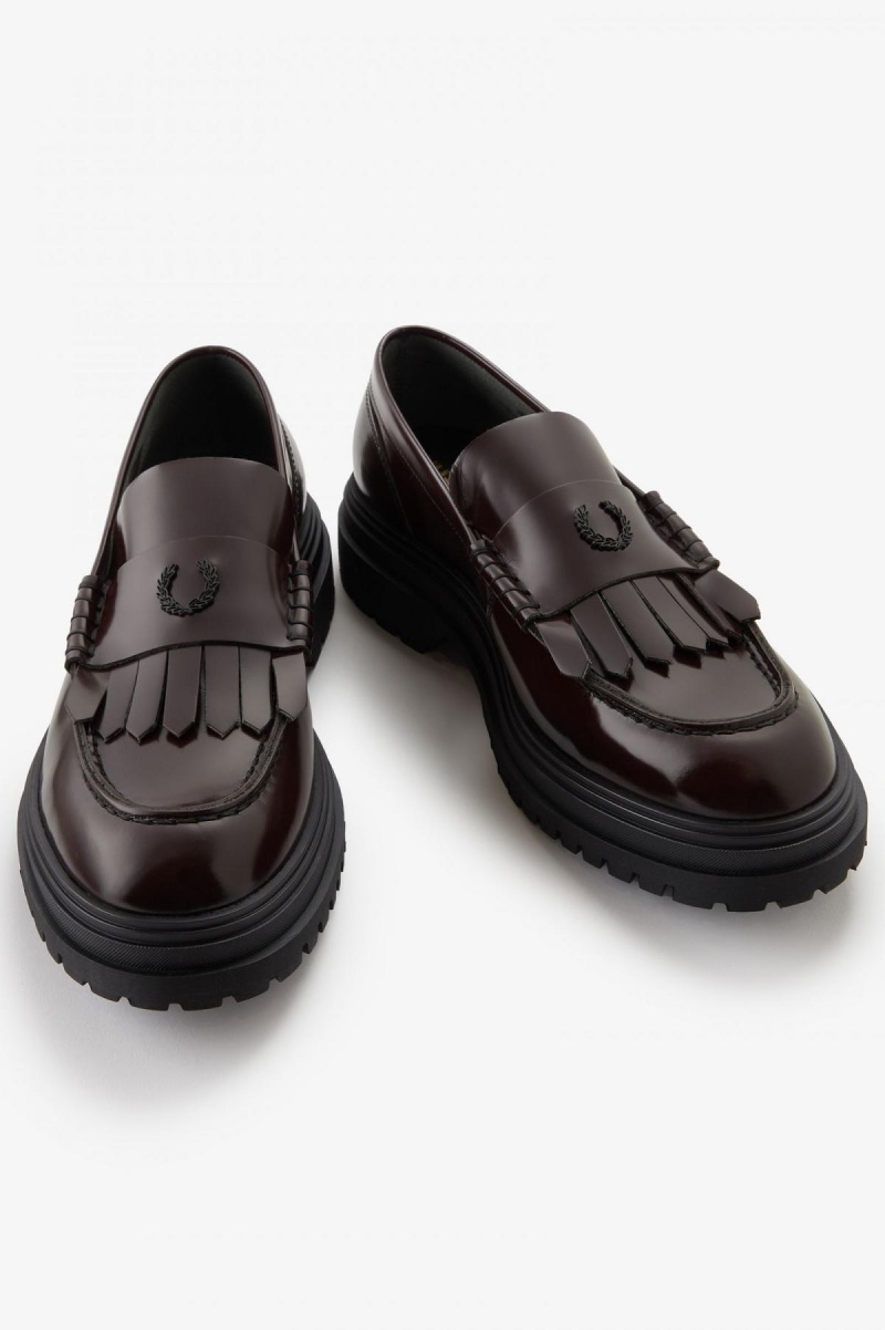 Zapatos Fred Perry Cuero Loafer Hombre Oxblood | QMXWA78463