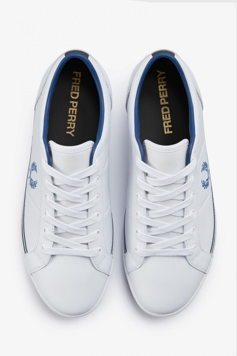 Zapatos Fred Perry Perforated Baseline Hombre Blancos Azules | MXIIZ36468